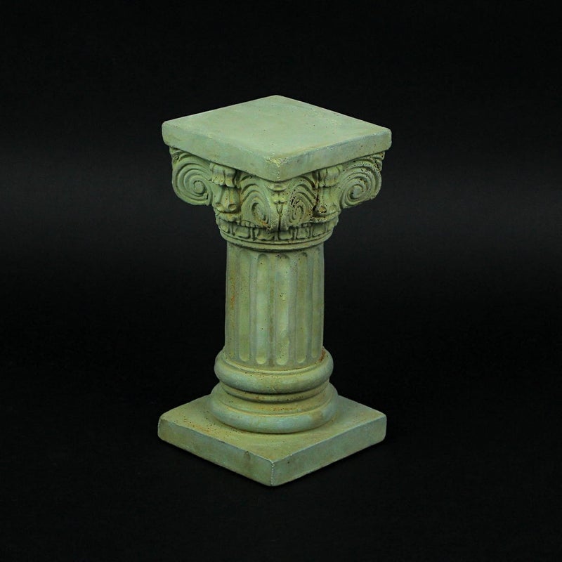 Things2Die4 Verdigris Finish Solid Concrete Roman Ionic Column Pillar Mini Statue Pedestal 8.25 Inches High - Image 3